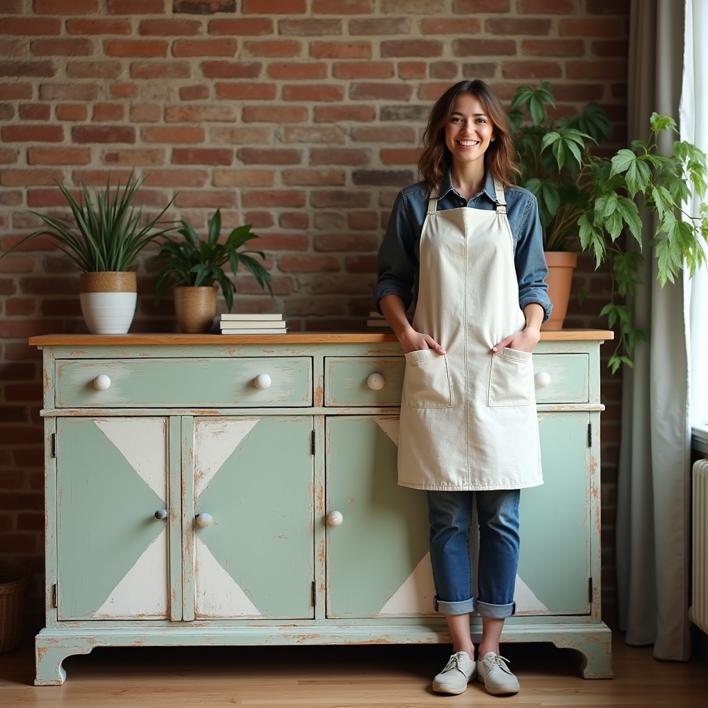 Mobile antico trasformato in libreria moderna attraverso tecniche di upcycling